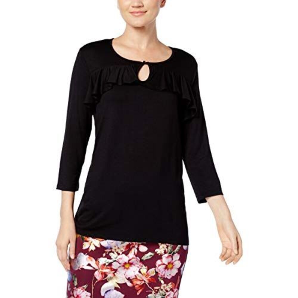 NY Collection Ruffled Keyhole Top - Picture 2 of 3